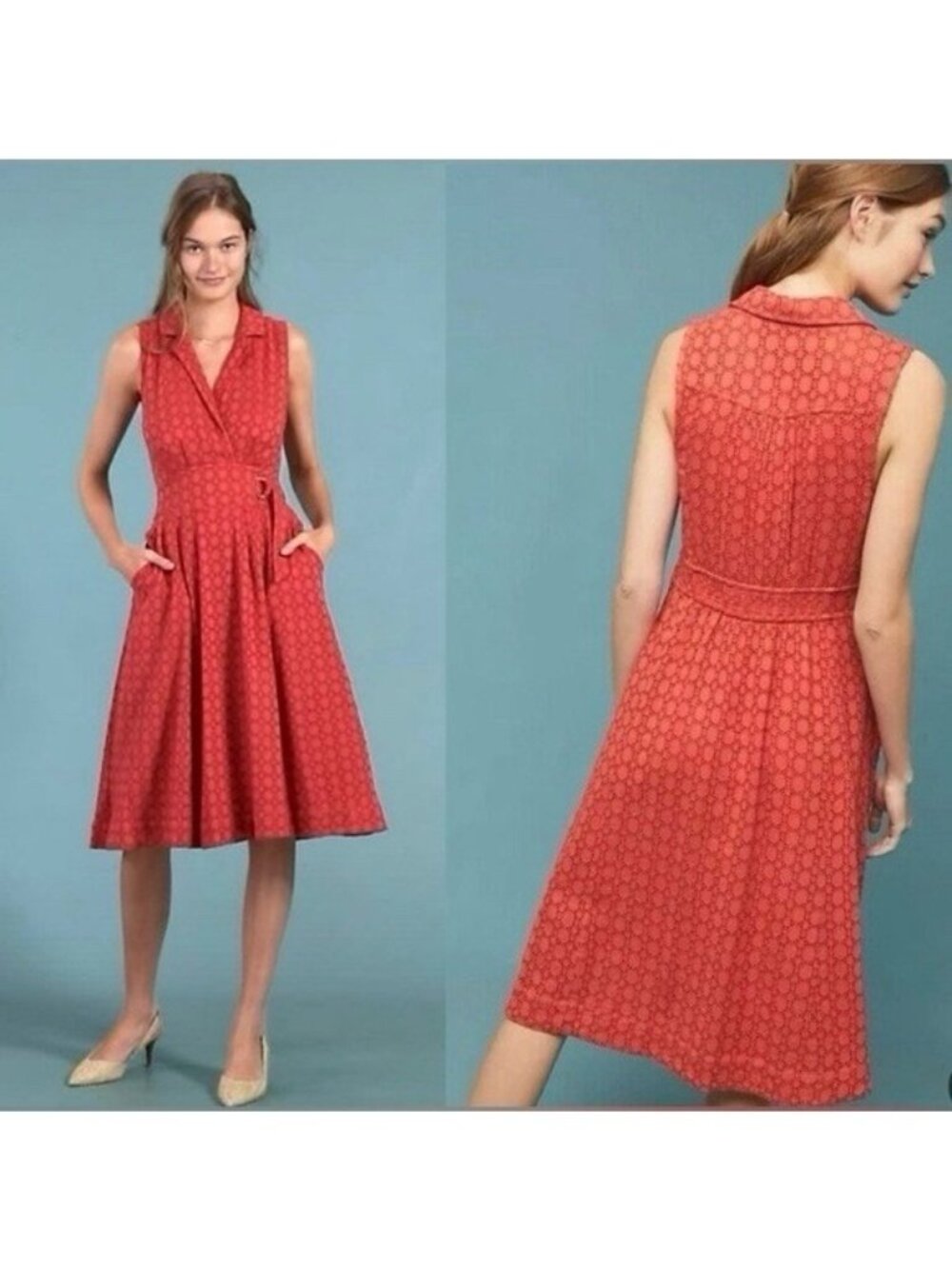 Anthropologie Elm Cotton Eyelet Dress US 0 Orange